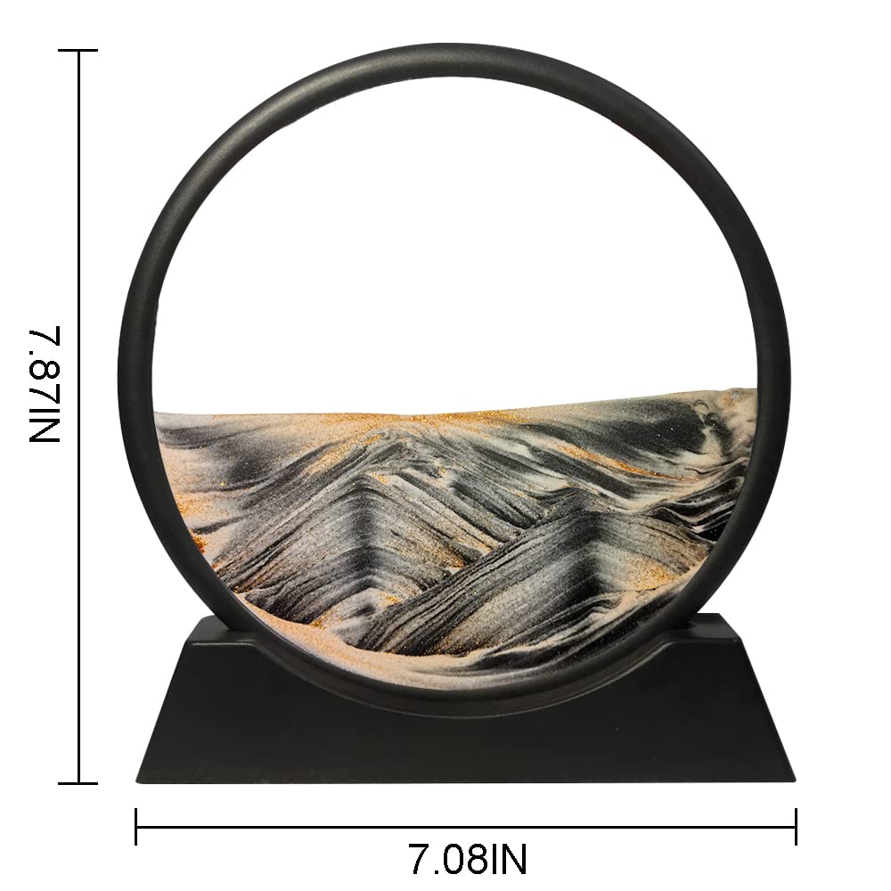 Muyan Moving Sand Art Picture Sandscapes in Motion Round Glass 3D Deep Sea Sand Art for Adult Large Desktop Art (Black, 7 Inch)