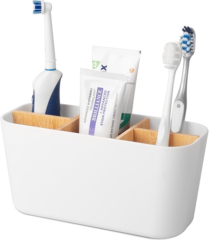 Toothbrush Holders for Bathrooms, Bamboo Tooth Brush Holder