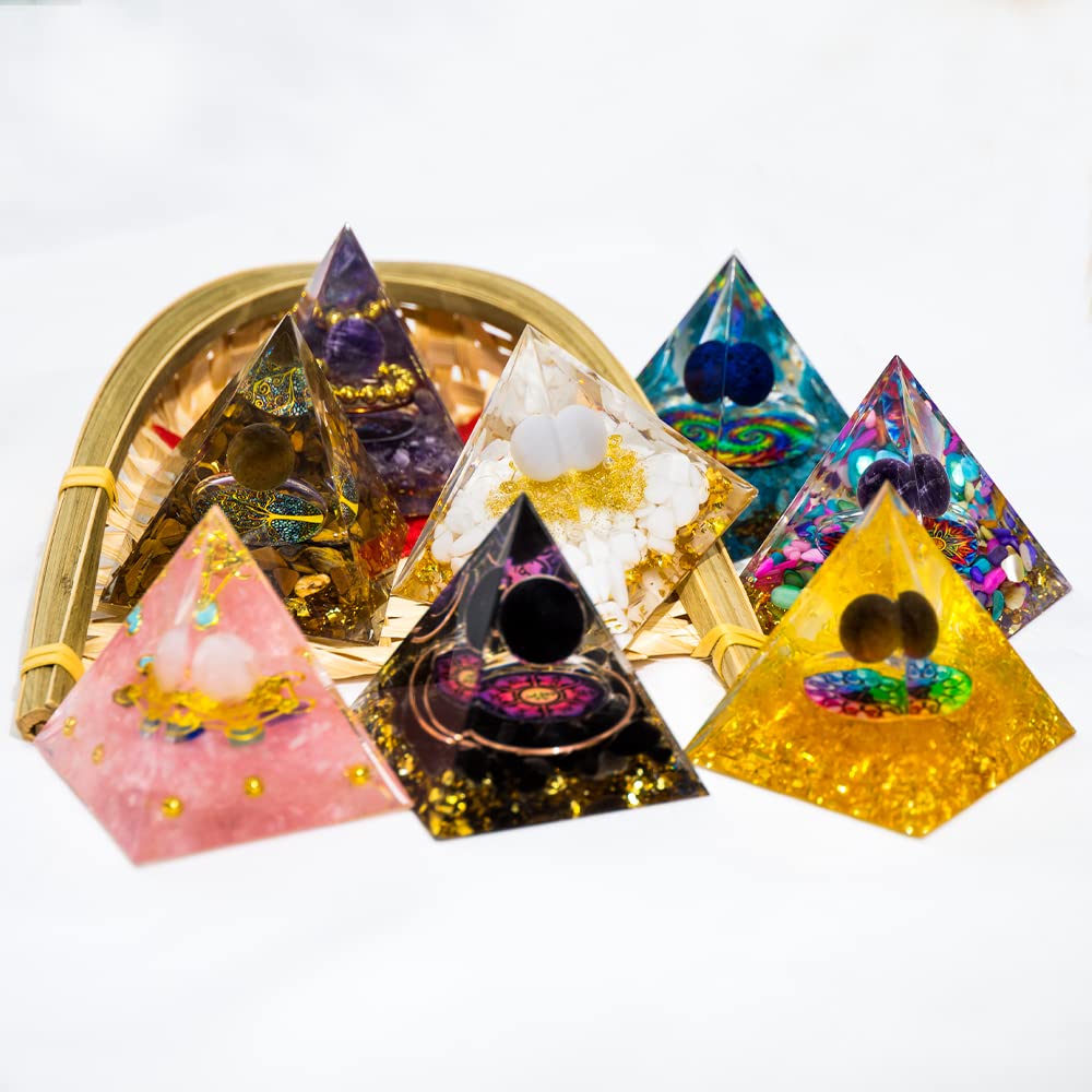 2inches Pyramid Decor Natural Crystal Energy Generator Pyramid Chakra Energy Crystal Pyramid Yoga Meditation Tool for Home Decoration Fengshui Ornaments Gift(2 inches-7 PCS)