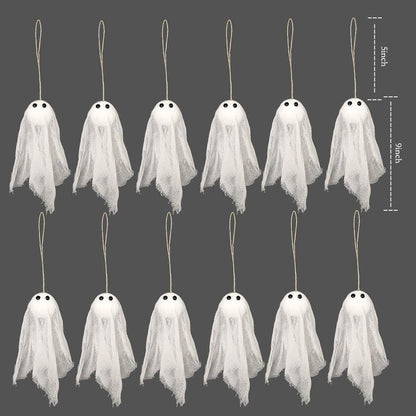 Decor365 Spooky Christmas Tree Hanging Ghost Decor Small Cute White Ghosts Creepmas Decorations Ofiice Classroom Living Room Mini Ghost Garland Outdoor Spookmas Party Decorations (Pack of 12)