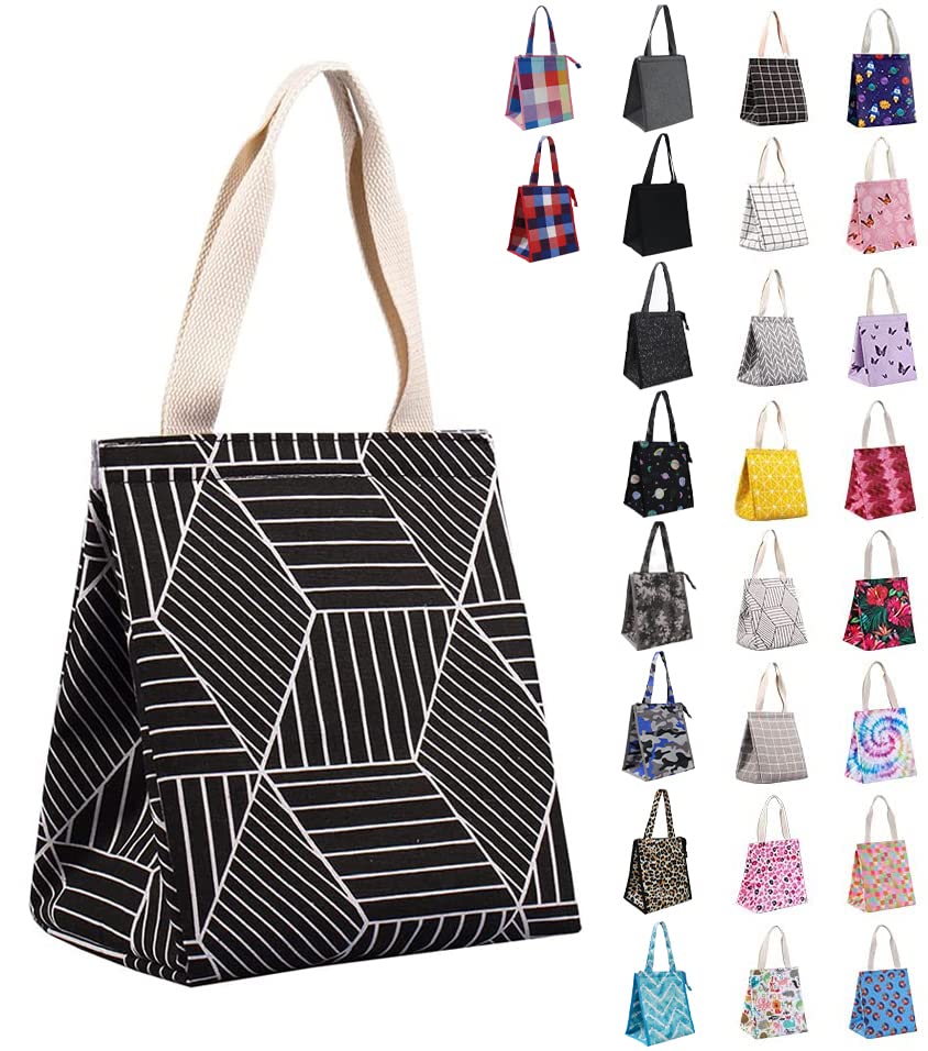 iknoe Insulated Lunch Bag for Women & Adults, 9L Foldable Wide-Open Cooler Bag with Pockets, Leakproof & Portable, for Picnic, Office, Beach, Black Rhombus
