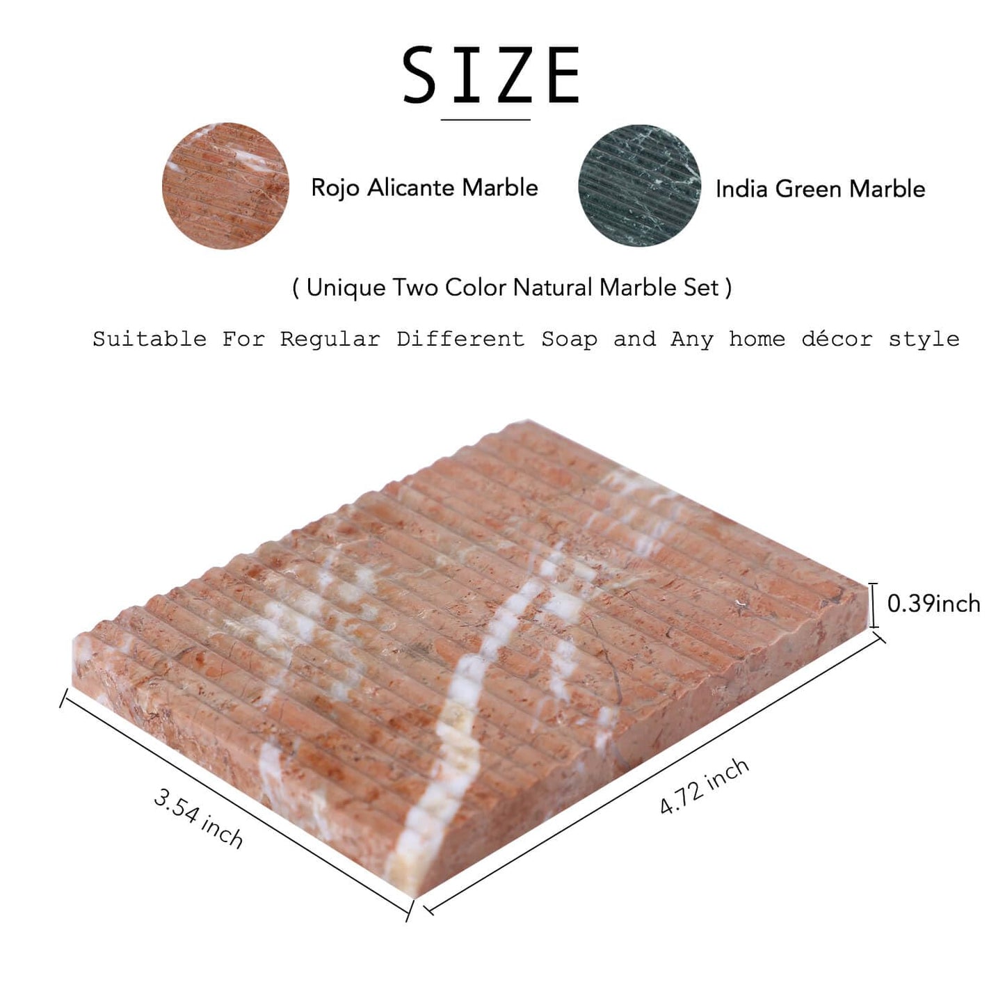 Marble Soap Dish Set of 2, Red & Green Natural Stone Soap Tray, Rectangular Soap Holder with Draining Grooves for Bathroom Shower Sink Vanity, Soap Saver Keep Soap Dry & Easy to Clean