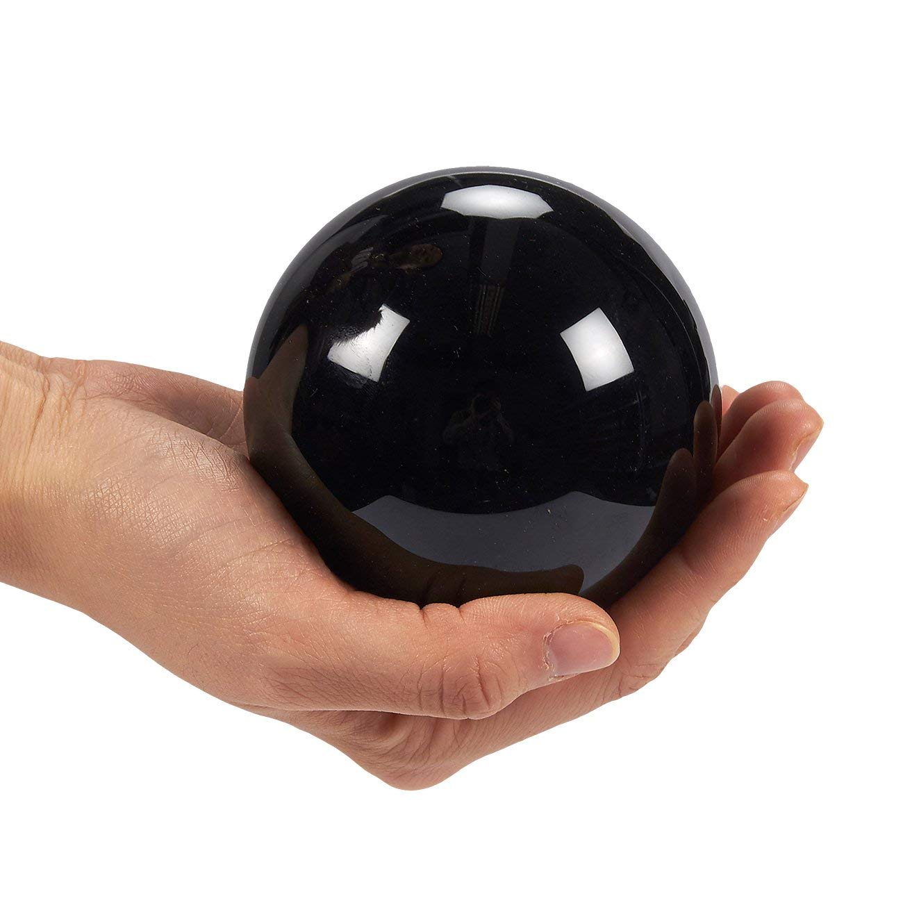 Juvale Obsidian Crystal Ball - 3.1-Inch Black Crystal Sphere with Wooden Stand - Polished Obsidian Stone Ball Decor & Scrying Orb for Meditation & Feng Shui Home Decor