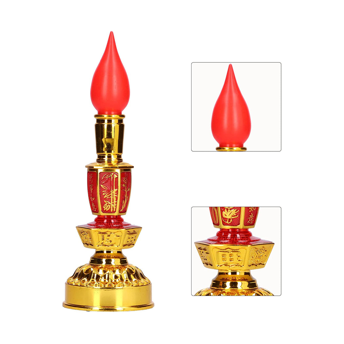 Buddhist Decor, Candle Lamp Chinese Style Traditional Retro for Office for Home for Meditation(Double Bright Electric Candle)