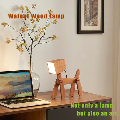HROOME Novelty Cool Dog Lamp for Kids Room Bedroom Bedside - 3 Levels Dimmable Touch Control Wood Table Lamp Warm White Desk Light Gifts for Living Space Office Farmhouse Dorm (Mini-Sapele Color)