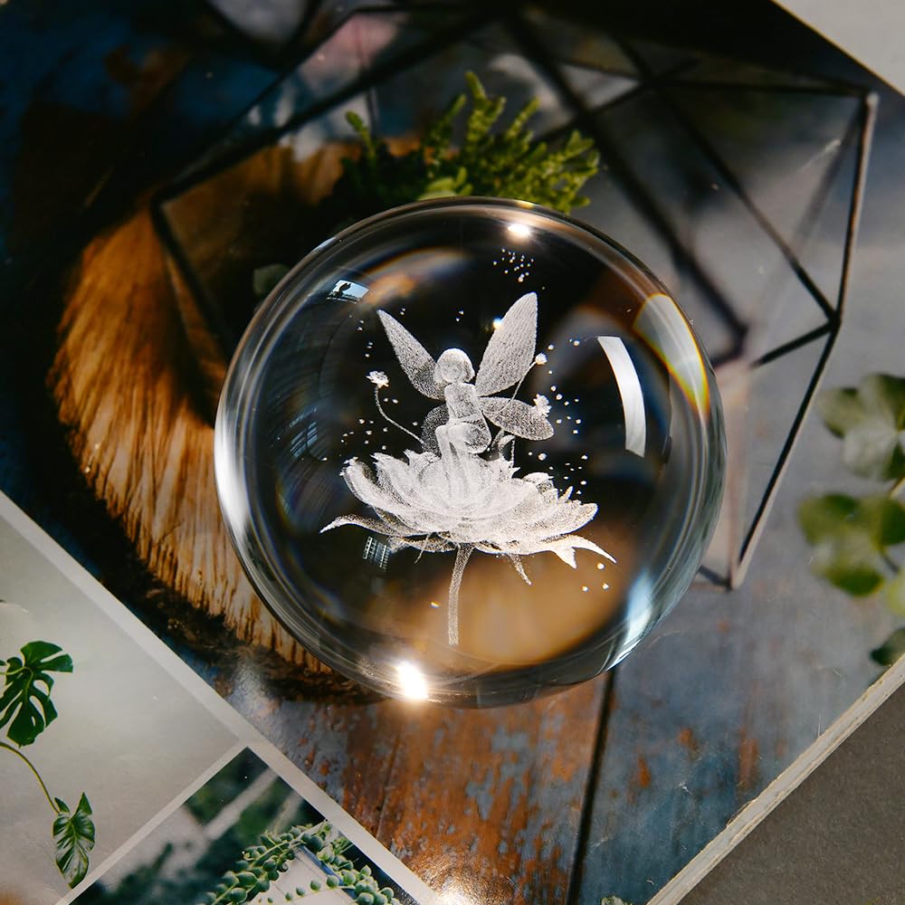 ZRENJHUS Fairy Gifts for Women 3D Fairy Crystal Ball Night Light Decorative Globe Gift for Girls with Lighting Base