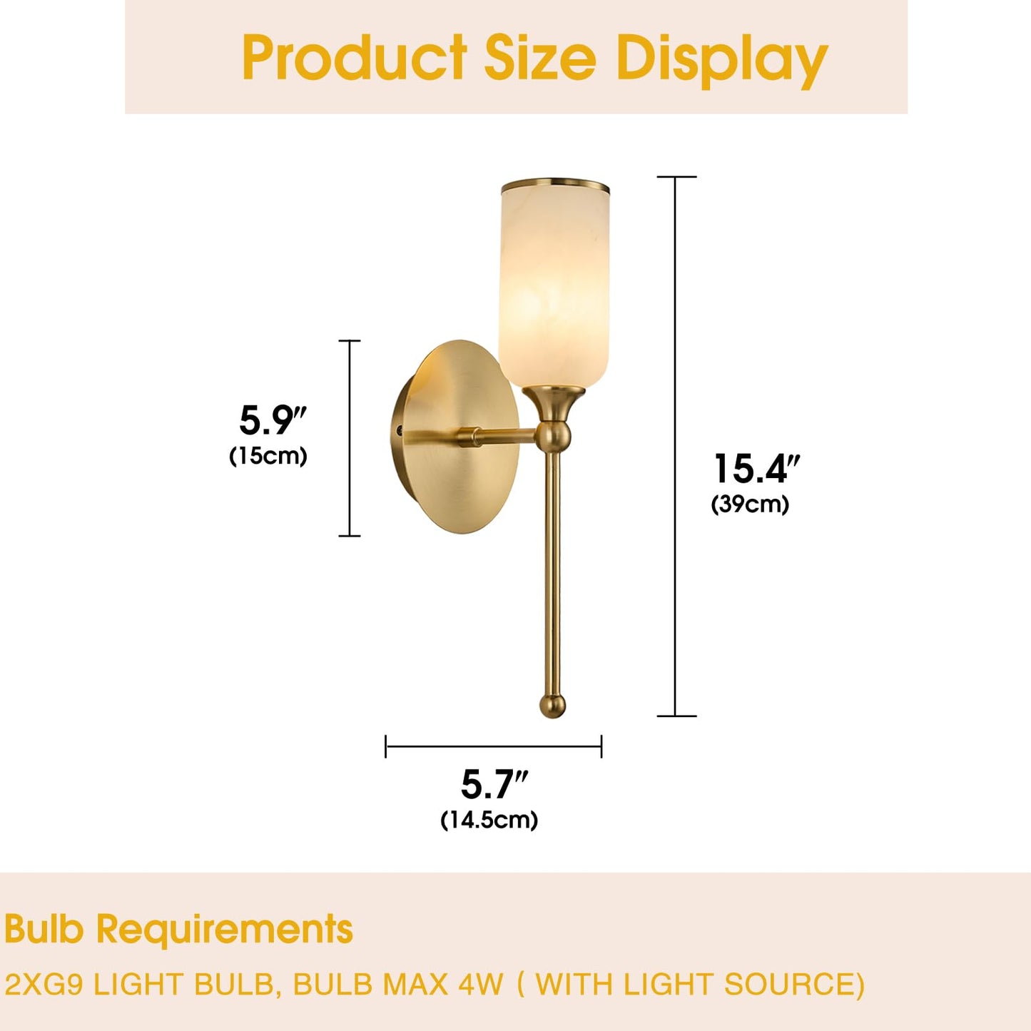 Fanyank Vintage Alabaster Wall Sconce, 15.4inch Natural Marble Lampshade Wall Sconce, Hardwired Sconce LED Modern Wall Lamp for Bedroom, Stairs, Living Room, Bedside, Hallway Gold