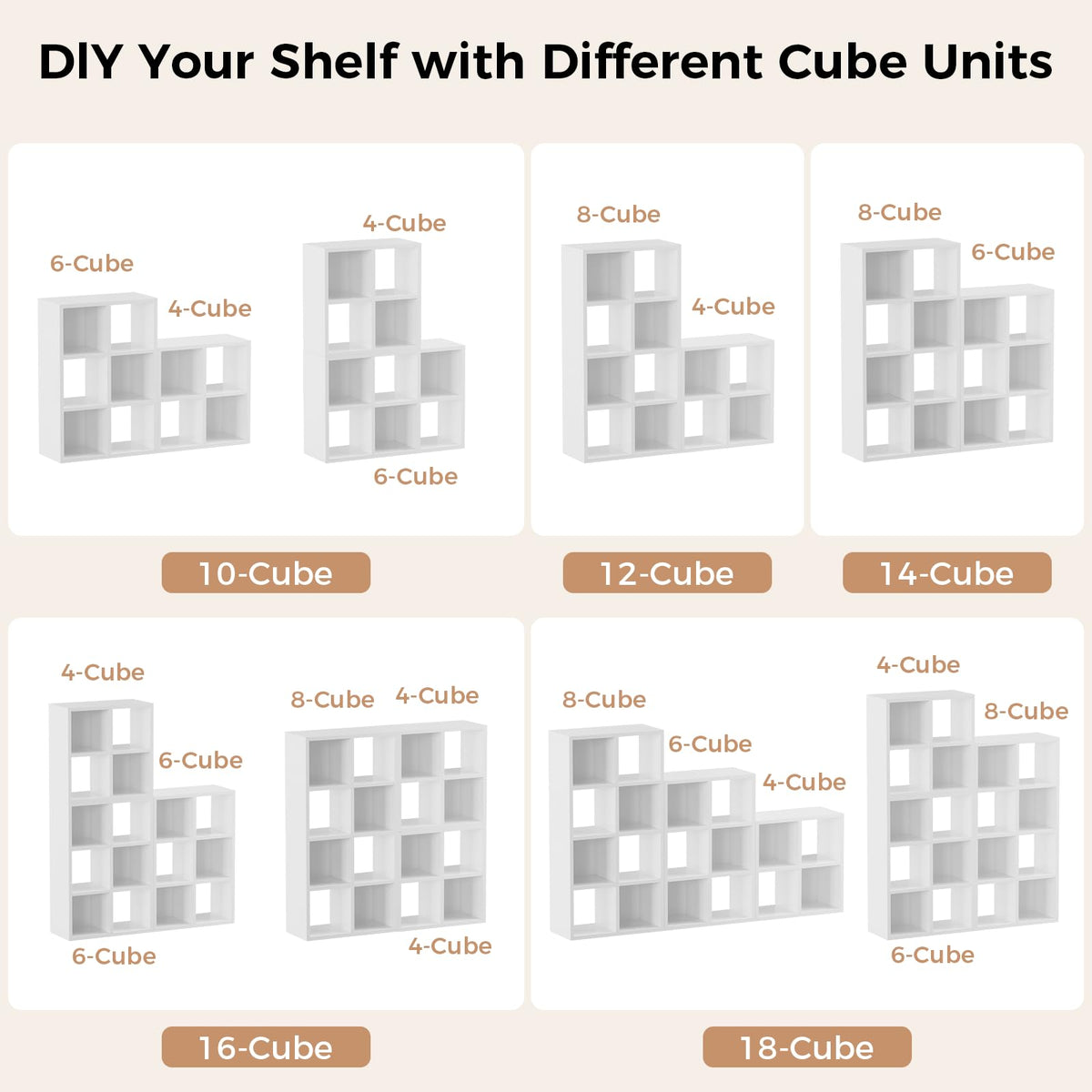 LUCKLIFE 8-Cube Storage Organizer, Stackable Modular Bookcase Shelf with Vertical or Horizontal Use, Fits 11×11" Bins, Optional Back Panels, for Living Room, Office, White
