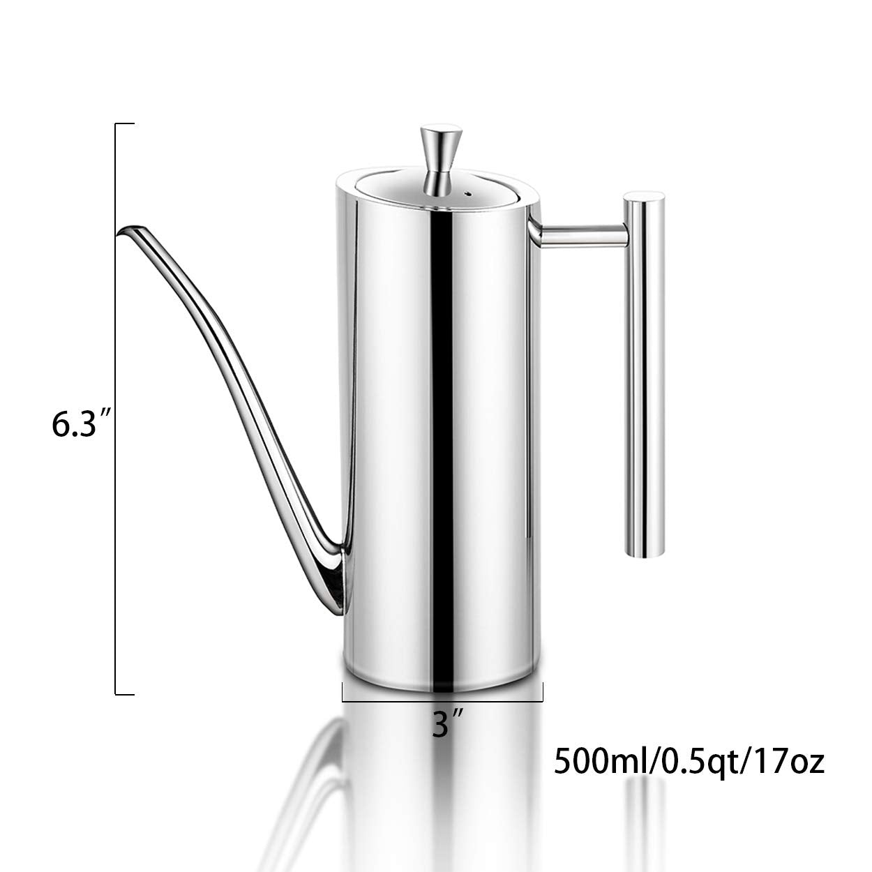 Sumerflos Olive Oil Dispenser Bottle Stainless Steel, 500ml/17oz Drip-Free Pouring Oil Pot Storage Container for Salad and Kitchen Cooking