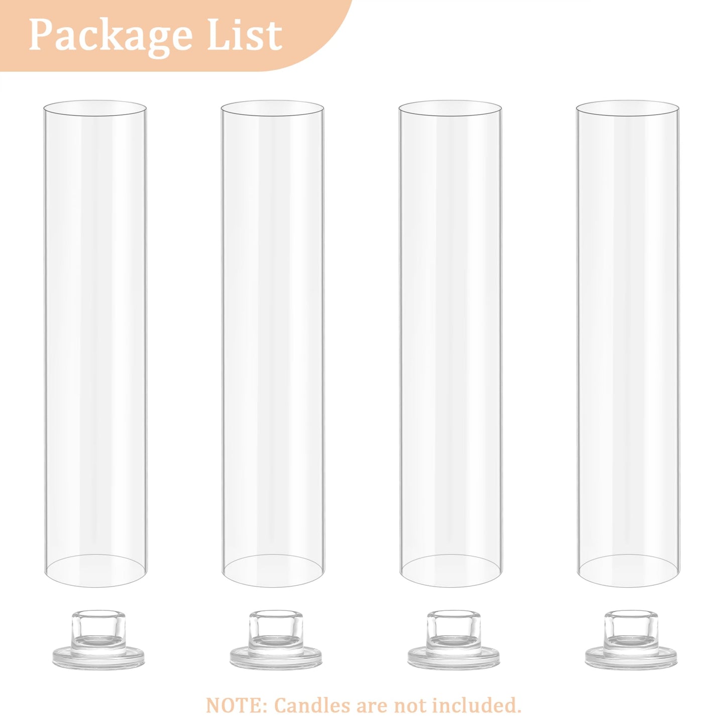 Hurricane Candle Holder Thickened Cylinder Covers Short Taper Candle Sticks Holder 2.5" D × 11" H Glass Tall Candlesticks Holders Centerpiece for Wedding Dining Table, 4 Pcs