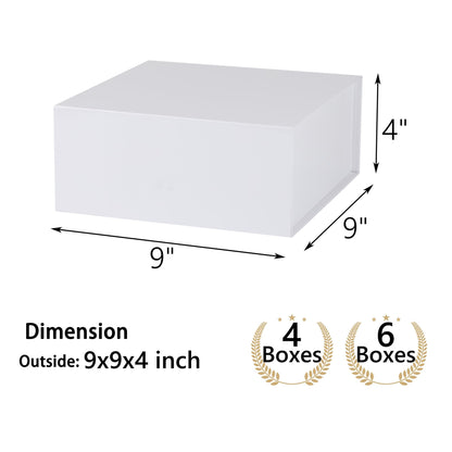 MUMUPACK 6 Pack White Gift Boxes With Lids,9x9x4 Inch Bridesmaid Proposal Box And Printable Stickers,Proposal Boxes With Ribbon For Wedding, Packaging, Present, Birthday