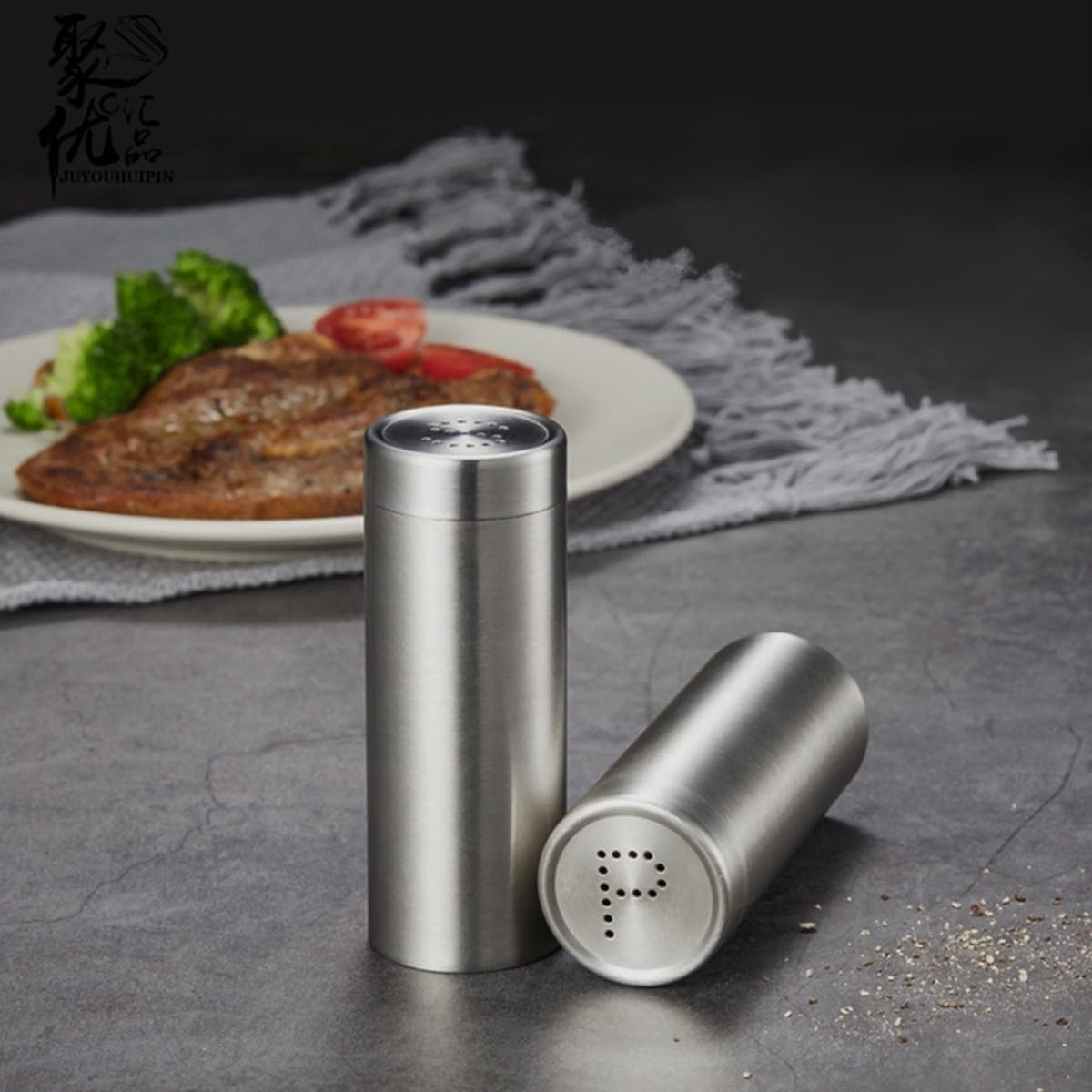 ZAAWUUT 2-Pack Salt Pepper Shakers,3OZ Salt and Pepper Shaker,Stainless Steel Spice Jars Seasoning Dispenser for Salt Sugar Spice Pepper (Silver, Large)