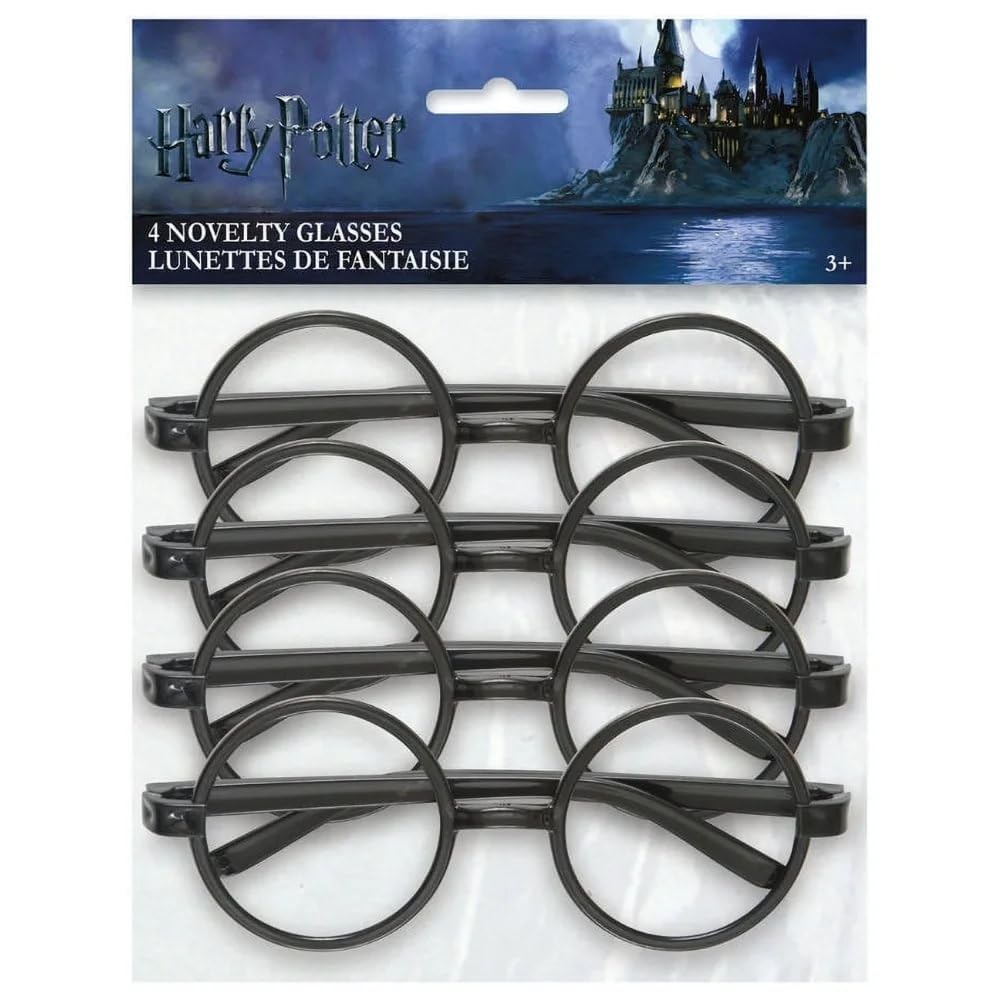 Unique Authentic Black Harry Potter Glasses - Pack of 4 - Magical Cosplay & Enchanting Style - Perfect for Costume Parties