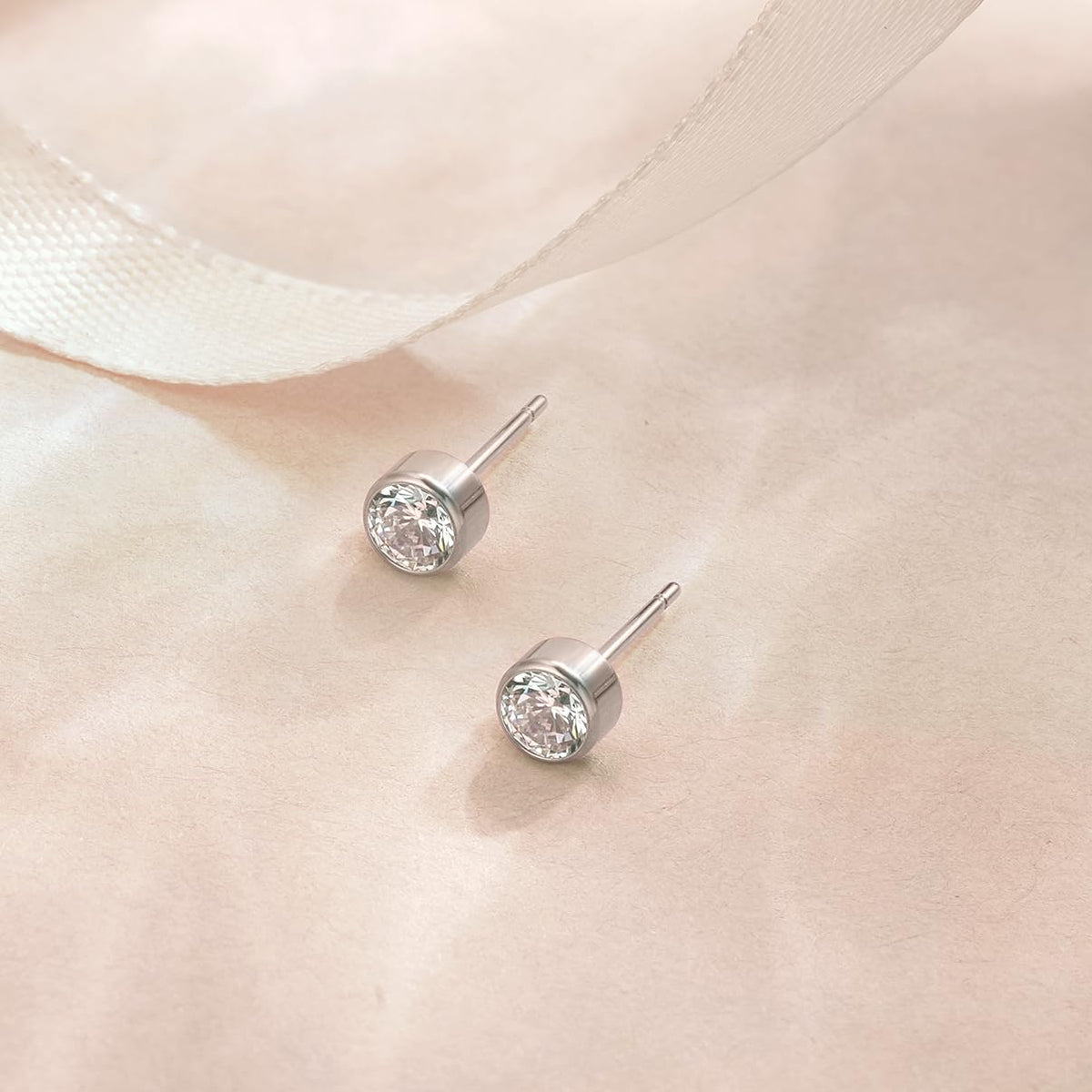 Limerencia G23 Pure Titanium Earrings F136 Implant Grade Titanium Studs 20G Hypoallergenic Round Cubic Zirconia/Princess-Cut/Square/Ball Earrings for Women Men Sensitive Ears(4mm Round CZ)