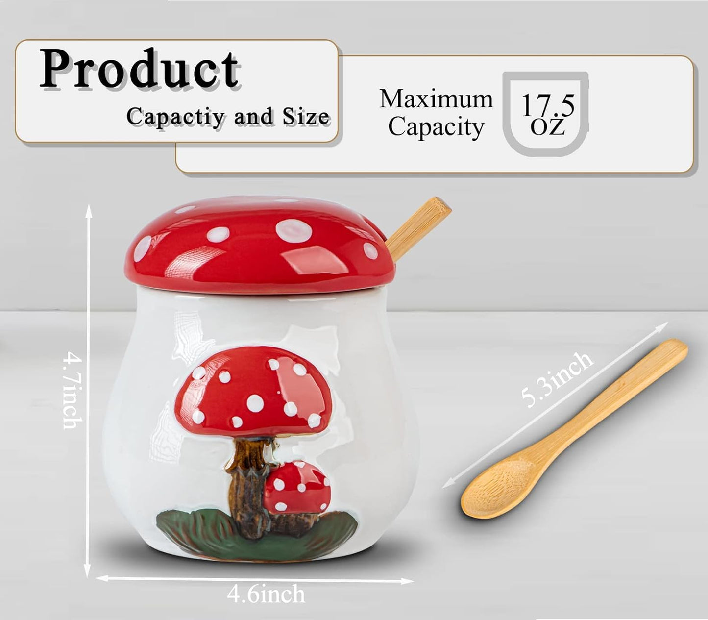 dgudgu Mushroom Sugar Bowl With Lid And Spoon Ceramic Sugar Bowl For Countertop Sugar Dish With Lid And Bamboo Spoon Sugar Container