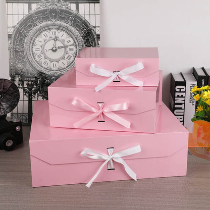 GoooodGift Extra Large Pink Gift Box with Ribbon 19x16x6 Inches, Gift Box with Lid Magnetic Closure, Groomsman Proposal Box, Rectangle Collapsible Gift Boxes for Wedding Dress(Pink)