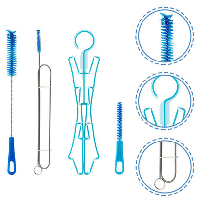 KALLORY Wear-Resistant Hydration Bladder Brush Set with Stainless Steel Tube Spring Cleaner, Compact Daily Use Water Bag and Hose Cleaning Kit for Outdoor and Household Use, Blue