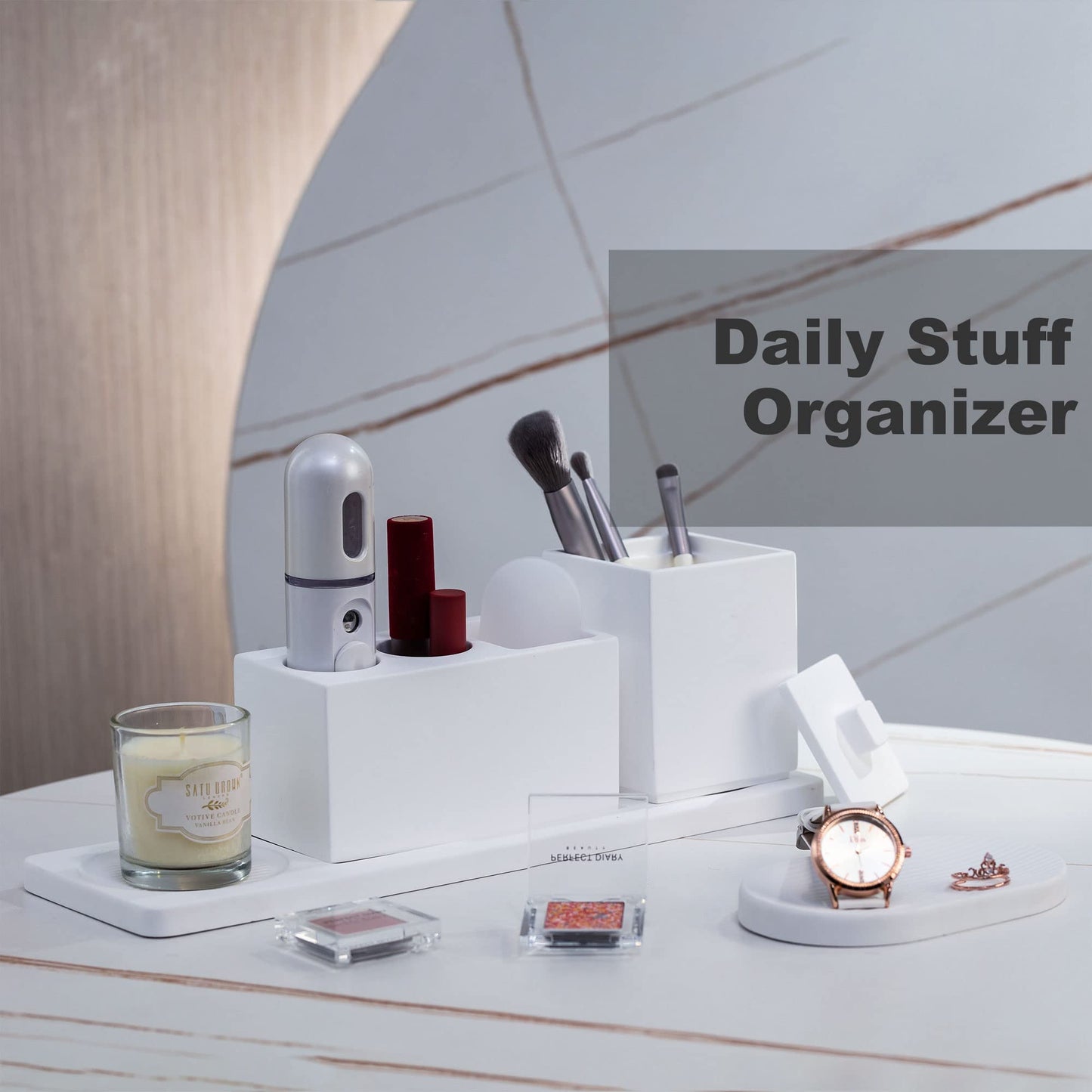 AUSAULAC Ceramic Toothbrush Holders for Bathrooms, White Bathroom Accessories Diatomite, Electric Toothbrush Holder Countertop with Toothbrush Holders, Soap Dish Set