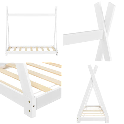 [en.casa] Children Bed 148x76x140cm Matte White Bed for Kids Pine Wood Bed Frame Indian Tent Design