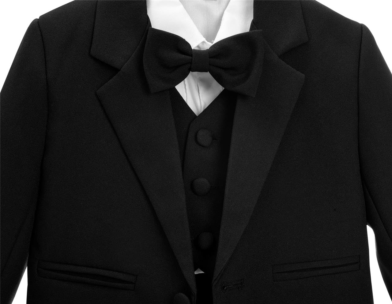 Lito Angels Baby Boy Formal Dress Suit Wedding Outfit Wear, 5 Pieces Set (Blazer, Shirt, Waistcoat, Trousers, Bow Tie) Age 12-18 Months, Black, 057 (Tag Number 01)