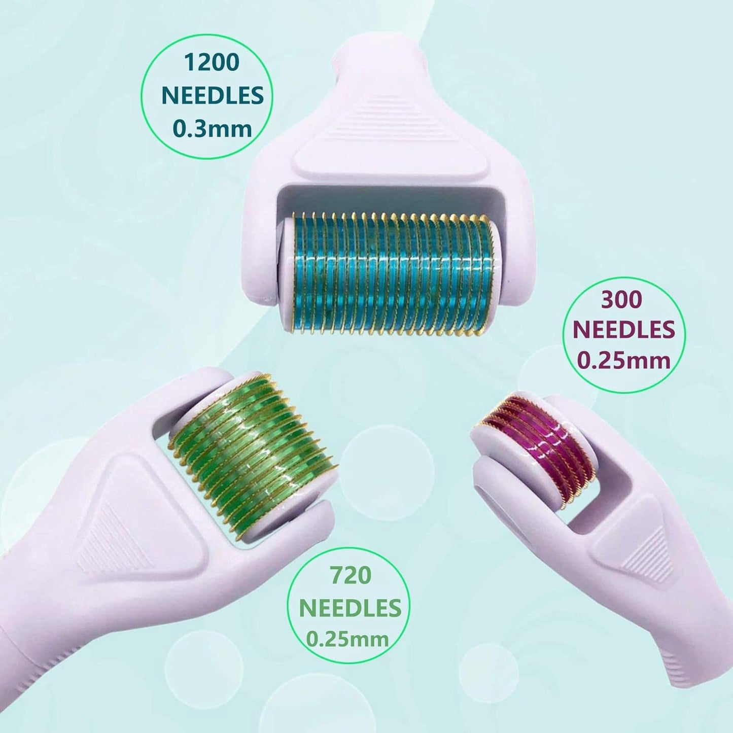 Derma Roller for Face and Body - Angel Kiss 4 in 1 Titanium Microneedling Roller Kit Micro Needle Microneedle Roller, 300 and 720 Needles 0.25mm,1200 Needle 0.3mm, Microdermabrasion Roller Men Women