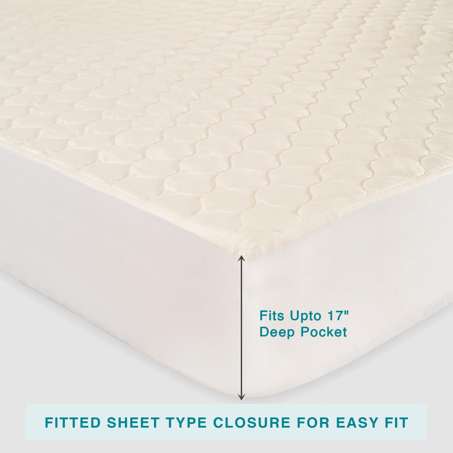 FABDREAMS Organic Quilted Mattress Protector Queen Size | Mattress Pad| Mattress Cover| Naturally Breathable | Noiseless| Fits up to 17" Deep Pocket| Temperature Regulating | Ivory
