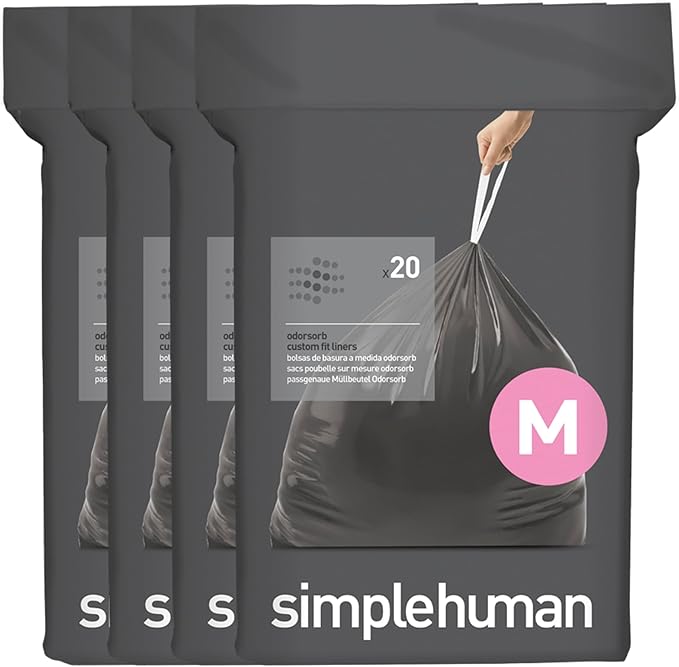 simplehuman Code M 80 Count, Genuine Odorsorb Custom Fit Liners, Drawstring