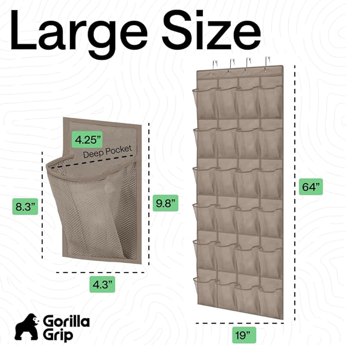 GORILLA GRIP Over the Door Shoe Organizer, 24 Large Breathable Mesh Pockets