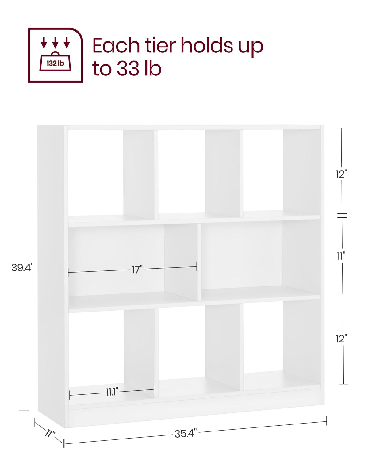 VASAGLE Custos Collection - Bookcase, Bookshelf, Freestanding Storage Unit, Used Horizontally, Vertically, Upside Down, 11 x 35.4 x 39.4 Inches, for Living Room, Study, Office, Cloud White ULBC55WT