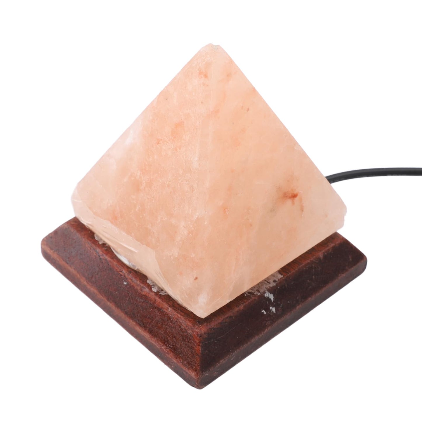 Handcrafted Himalayan Salt Pyramid Lamp with USB RGB Base Wooden Stand Mood Light for Bedroom Office Meditation Space
