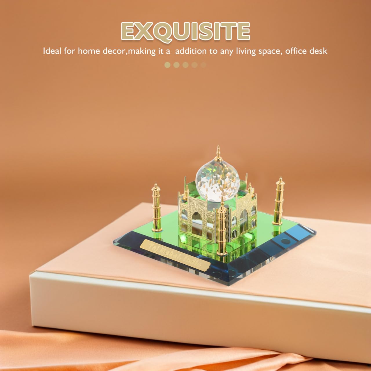 PRETYZOOM Taj Mahal Architecture Model Ornament, 2.75 in Metal Inlay Building Sculpture with Intricate Detailing for Desktop Display, Home Office Decor & Collectors