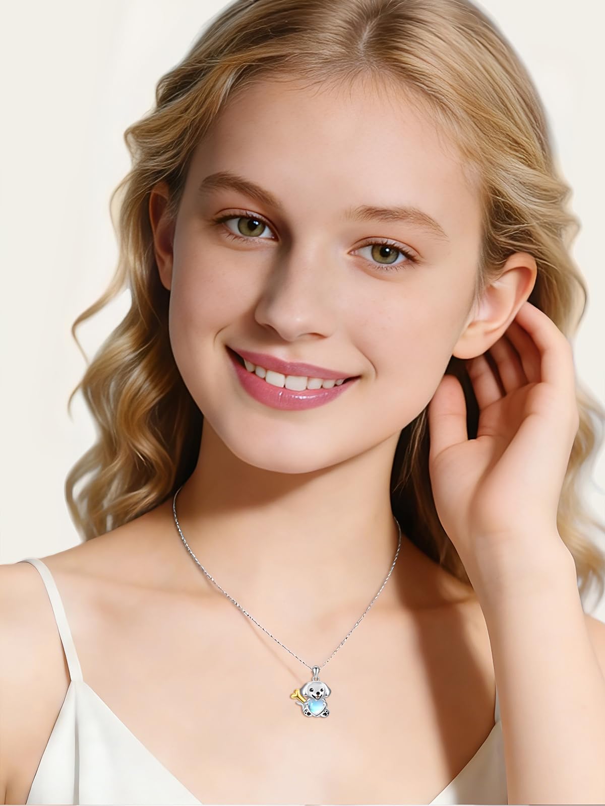 Dreamboat Dog Pendant Necklace for Women 925 Sterling Silver Moonstone Puppy Animal Jewelry Christmas Birthday Gifts for Dog Mom
