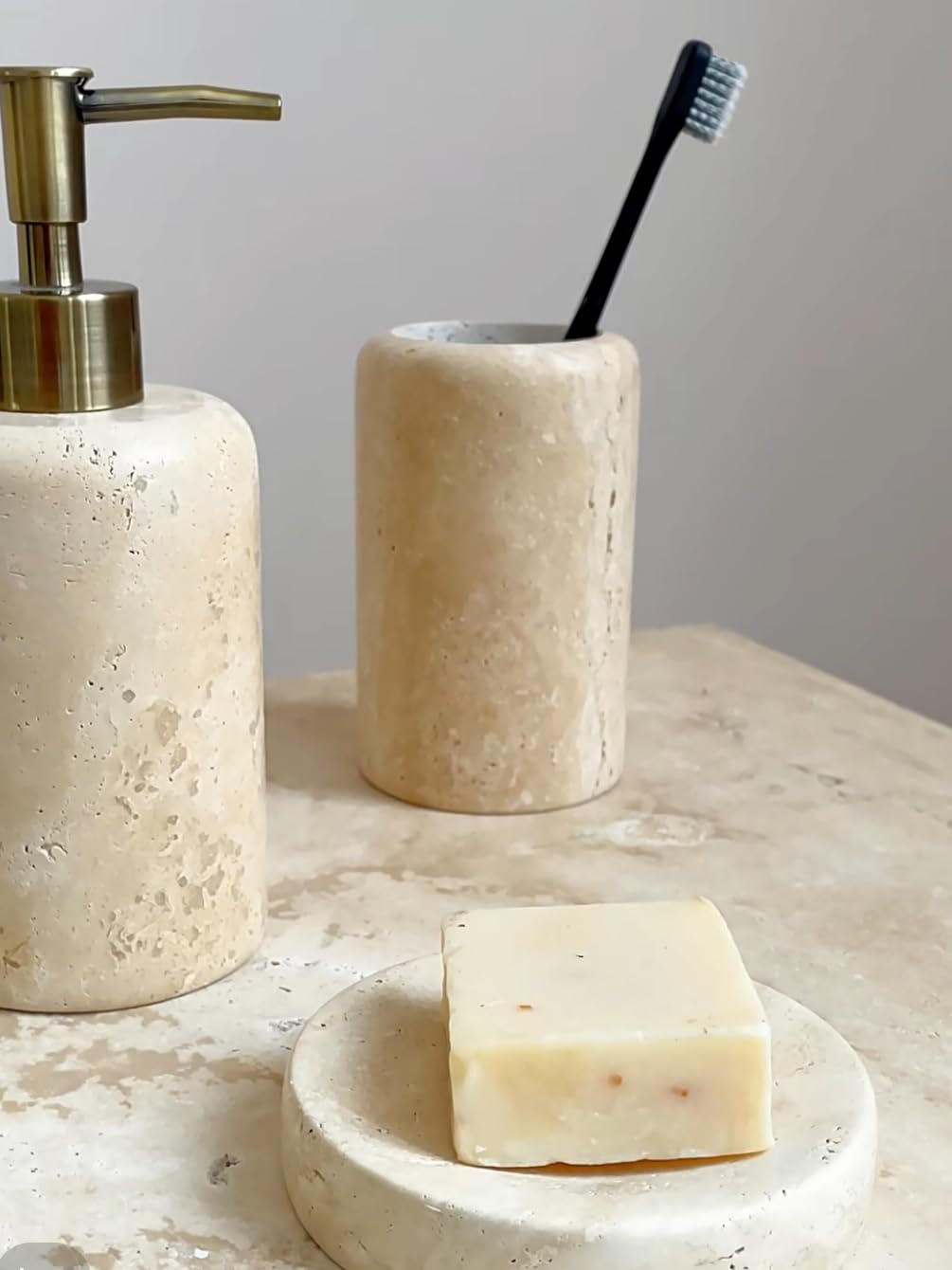 Luxury Natural Contemporary Travertine Marble Toothbrush Holder Toothpaste Holder Accessories Also Great As Pencil Pen Holder and Makeup Brush Holder