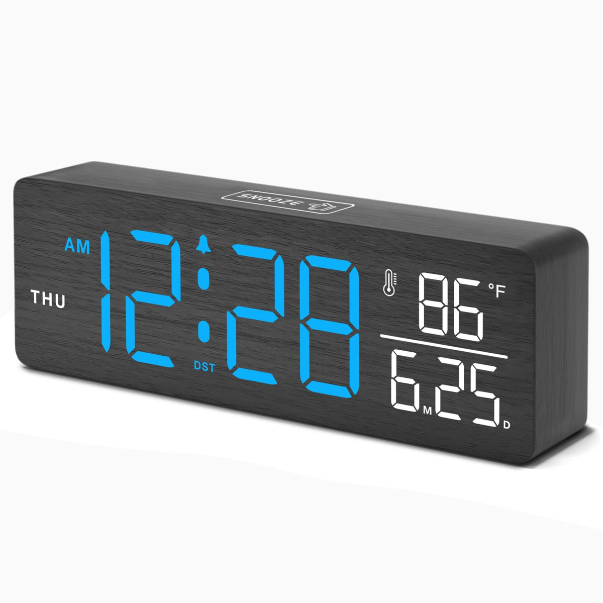 DreamSky Wooden Digital Alarm Clock with Date & Day of Week for Bedroom