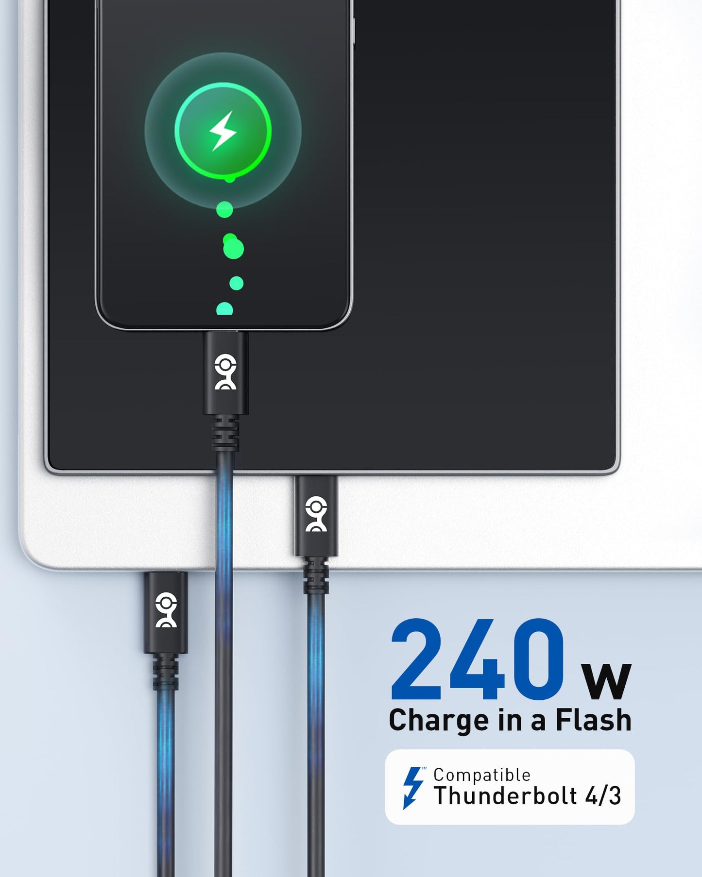 Cable Matters [USB-IF Certified] 240W USB C Cable - 6.6ft, Up to [240W Charging, 480Mbps], No Video Support, USBC Charger Cable/USBC Charging Cord for MacBook/iPad Pro/XPS/Surface Pro, White