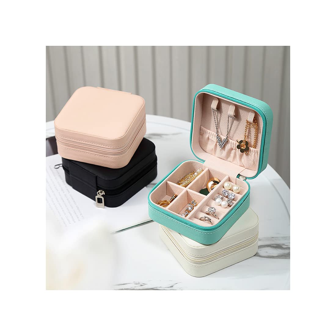 TRODANCE Mini Jewelry Travel Case, Small Portable Jewellry Organizer Box Portable Display Storage Box for Rings Earrings Necklaces, Gifts for Girl, Women, Wedding, Birthday, Mom, Mother's Day (Blue)
