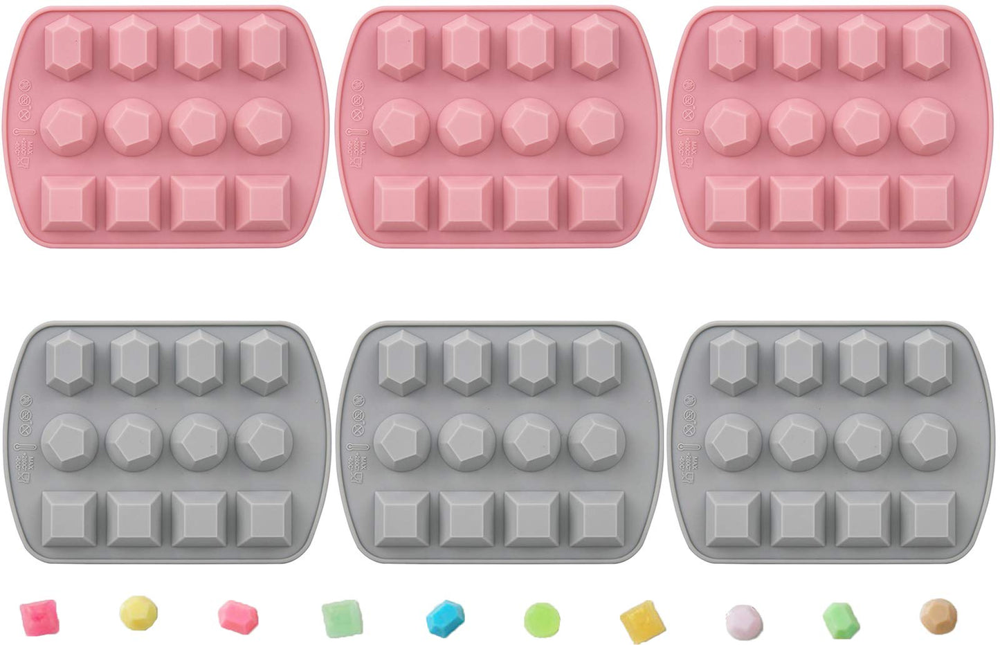 Nicunom 6 Pack Silicone Gem Shapes Candy Molds, 12 Cavity Diamond Cube Tray for Making Jelly, Candy, Chocolate, Cake Decorating, Ice Molds, Soap, Crafting