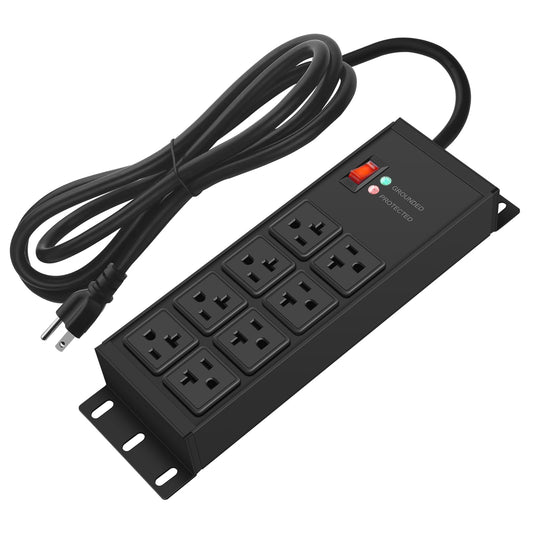 CCCEI Heavy Duty Power Strip Surge Protector 20 AMP, 8 Outlets 12 Gauge Industrial Shop Garage Metal Multiple Outlets, 6 FT Extension Cord 5-15P Adapter High Amp 6-20R T-Slot 20a for Appliance