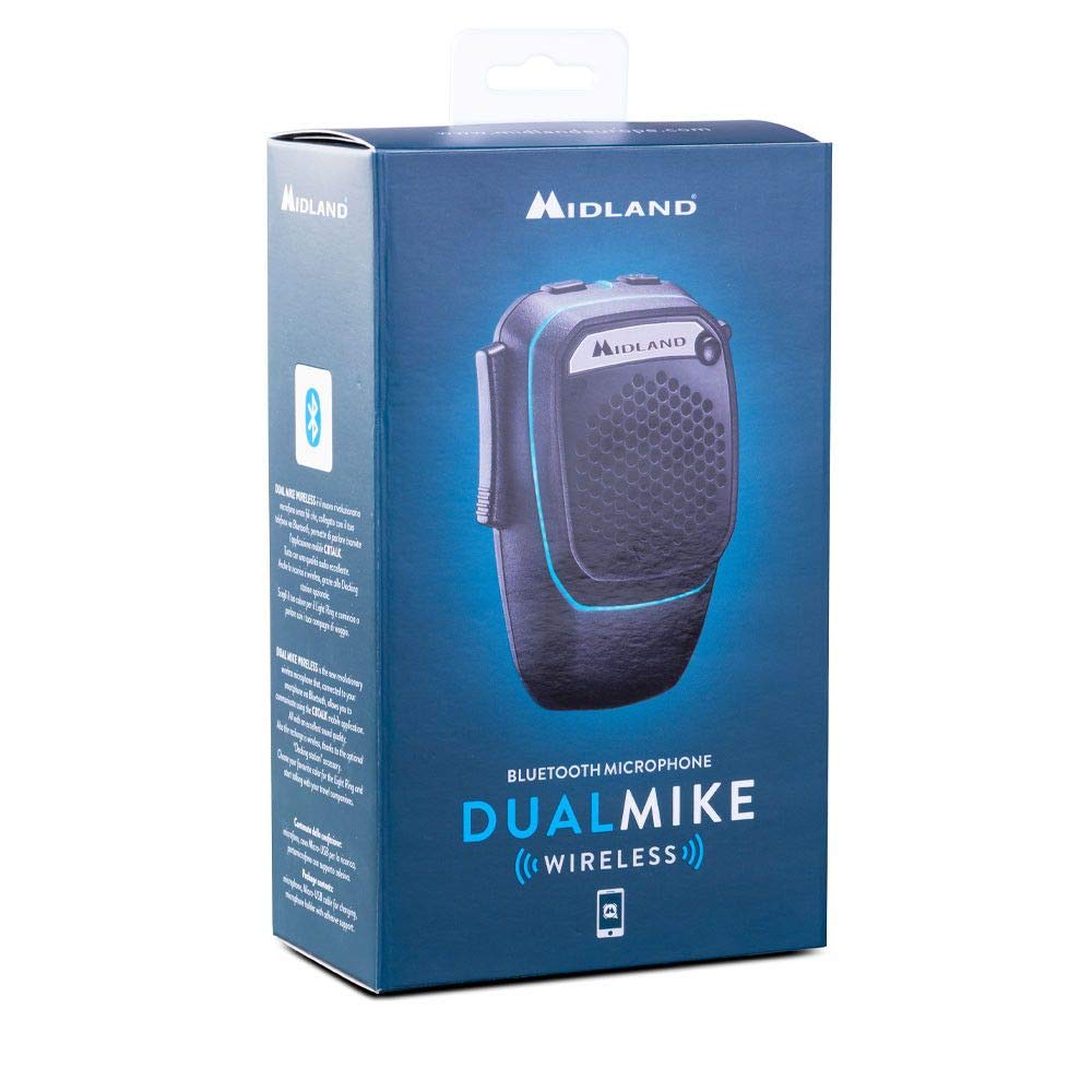 Midland - Microphone Wireless, Bluetooth Microphone Dual Mike for CB Radio & Hands-Free Truck/Car/Camper, Analog & Digital, 3W Super Bass Speaker, DSP, Mounting Support, Light Ring, USB Charging Cable