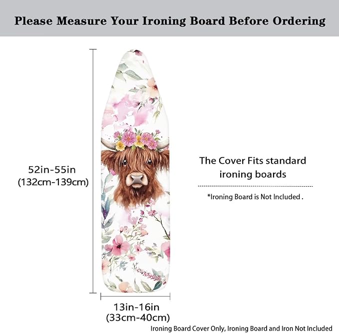 Sprowallow Cow Iron Ironing Board Cover 15x54 inch, Thick Padding, Fits Small