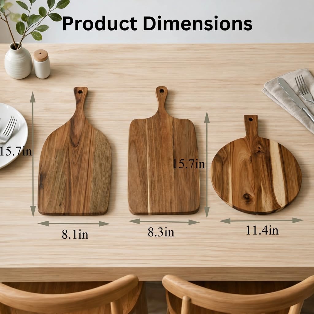 Ama Poem 3 Pack Acacia Wood Cutting Boards with Handle
