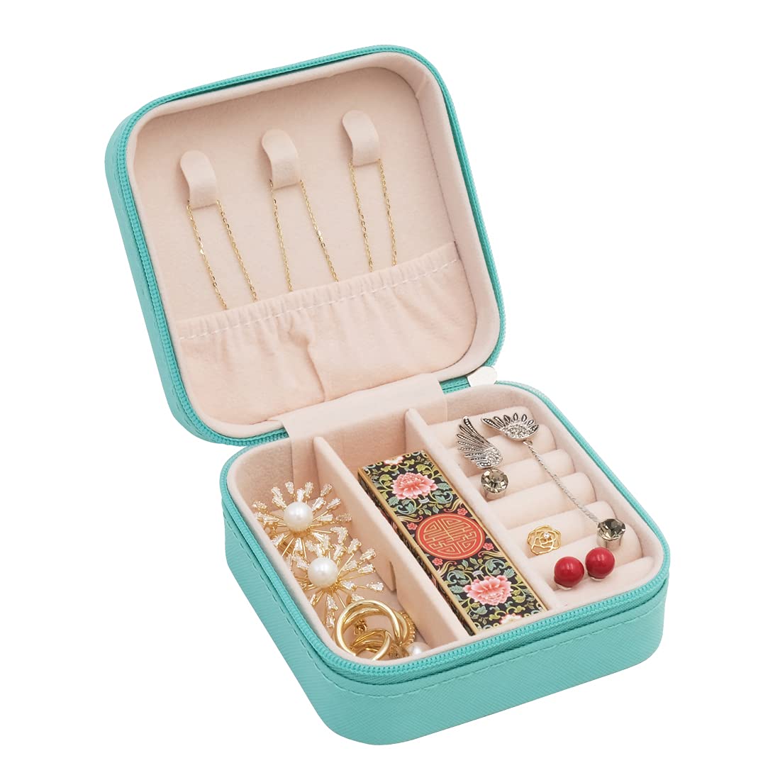 TRODANCE Mini Jewelry Travel Case, Small Portable Jewellry Organizer Box Portable Display Storage Box for Rings Earrings Necklaces, Gifts for Girl, Women, Wedding, Birthday, Mom, Mother's Day (Blue)