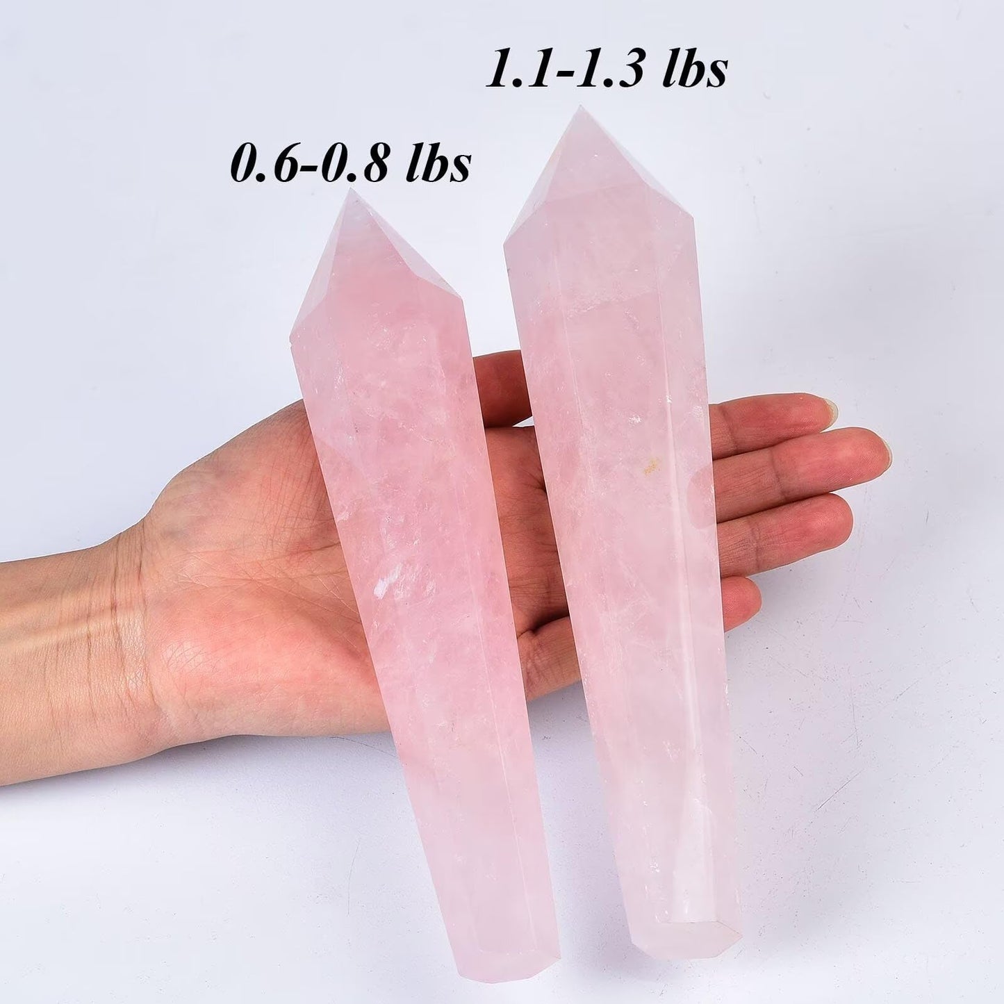 Rose Quartz Wand Point Long Healing Crystal Scepter Decorative Stone Reiki Meditation with Display Stand Home Office Decor 1.1-1.3LBS