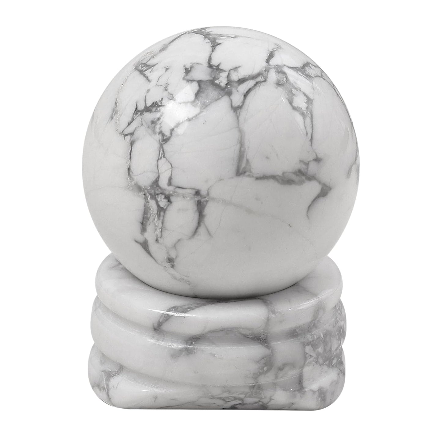 Casaper Natural White Howlite Turquoise Ball with Stone Stand, Healing Crystal Sphere for Home Fengshui Yoga Meditation, Reiki Energy Balancing 1.18”(30mm)