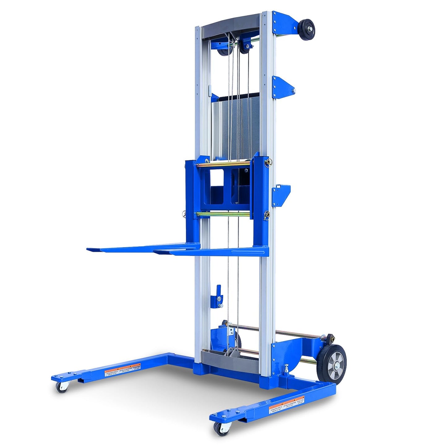 ELOMBR Material Lift Winch Stacker, 400 lbs Capacity, 122" Lift Height, Adjustable Straddle Hand Winch Lift Truck, Material Lifts for Warehouse, Factory, Library, 42.90"L x 43.30"W