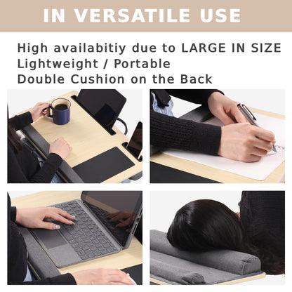 Japard Laptop Lap Desk with Mousepad, Cushion, Wide 21", Fits up to 15.6 inch, Portable Handle, Tablet Pen Phone Holder Wood Natural Home Office Gift