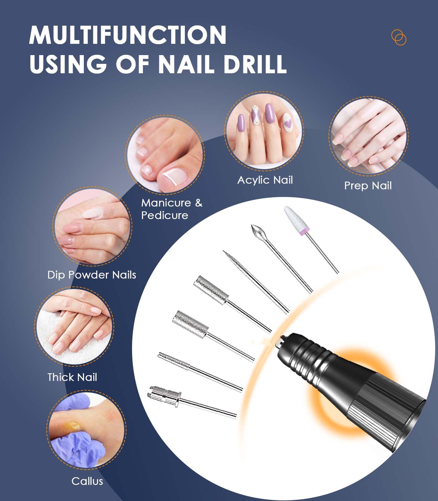 Portable Nail Drill Electric File: 40000RPM Professional Rechargeable Nail E-File Machine, Cordless Nail Drill with Bits & Base for Acrylic Nails Remove Nail Gel Polish Manicure for Salon Home, White