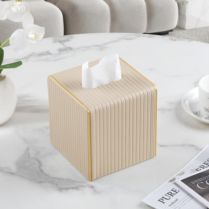 Square PU Leather Tissue Box Cover with Magnetic Closure, Decorative Tissue Holder & Storage Container for Bedroom, Living Room, Dining Room, Bathroom, Countertop, Desk & Office (Black)