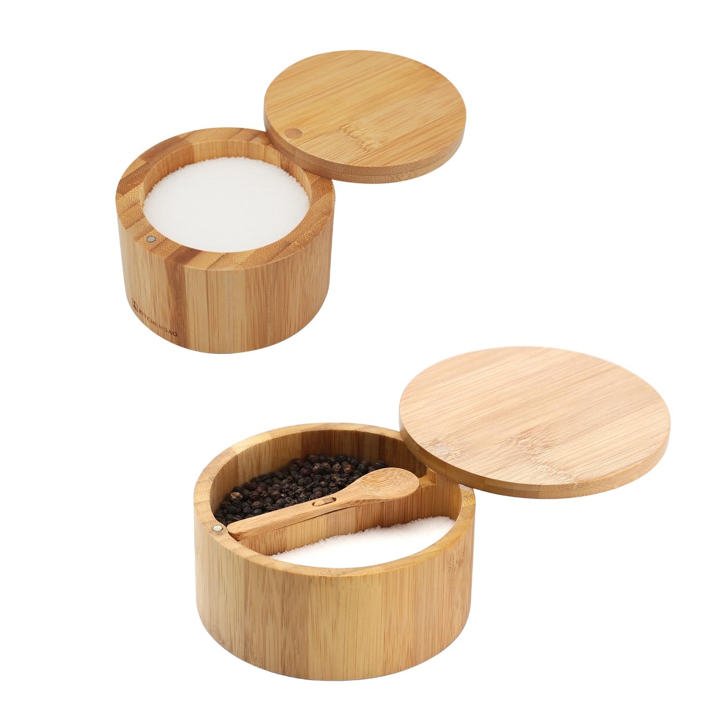 KITCHENDAO Bamboo Salt Cellar Bowl Box with Swivel Magnetic Lid to Store Pepper Spice
