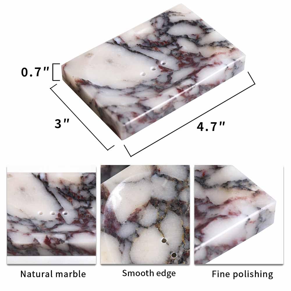 Luxurious Natural Marble Soap Dish Tray Marble Soap Holder Trinket Plate for Bathroom Sink Kitchen Countertop Bedroom Vanity Bathroom Accessory Rectangular (2 Pack)